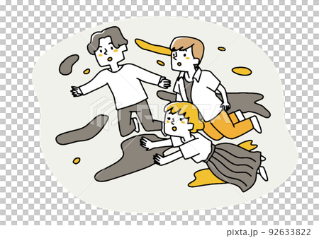 Three young people looking ahead while drifting Free people drifting in outer space 92633822