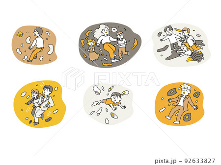 宇宙空間を漂う自由な人々のセット　コミカルな手書きの人物　ベクター、線画にカラー 92633827