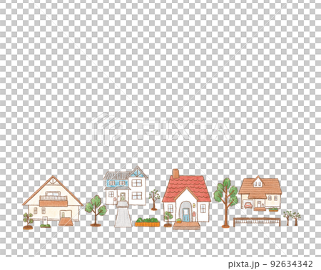 住宅區城市景觀的彩色鉛筆劃圖框 92634342