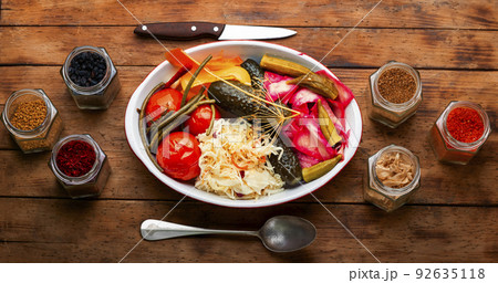 Homemade pickles, salty vegetables Homemade pickles, salty vegetables 92635118