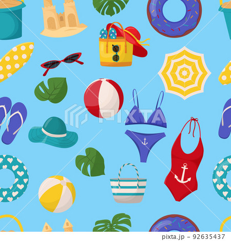 Set of cute summer elements: surfboard, - Stock Illustration [92635437]  - PIXTA