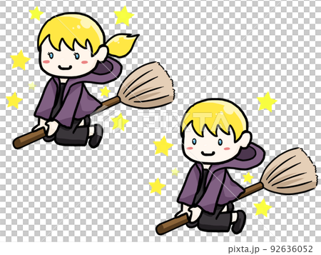 Illustration of a witch on a broom (Caucasian men and women) Illustration of a witch on a broom (Caucasian men and women) 92636052