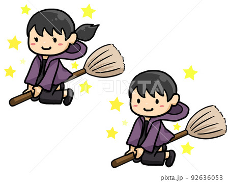 箒に乗った魔法使いのイラスト(日本人男女) 箒に乗った魔法使いのイラスト(日本人男女) 92636053