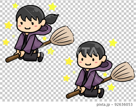 Illustration of a witch on a broom (Japanese men and women) 92636053