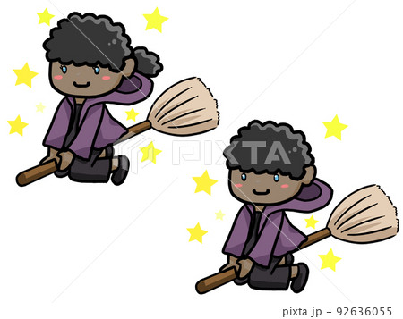 箒に乗った魔法使いのイラスト(黒人男女) 92636055