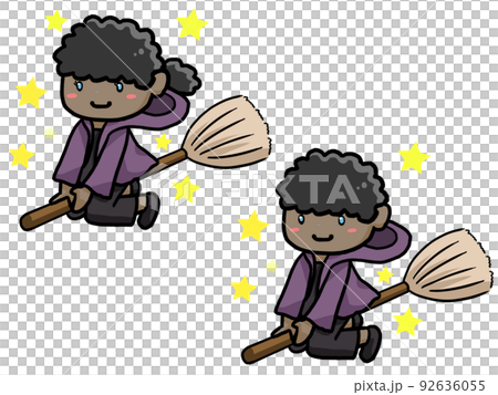 箒に乗った魔法使いのイラスト(黒人男女) 92636055