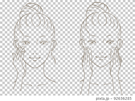 若い女性の顔の線画イラスト6 92636285