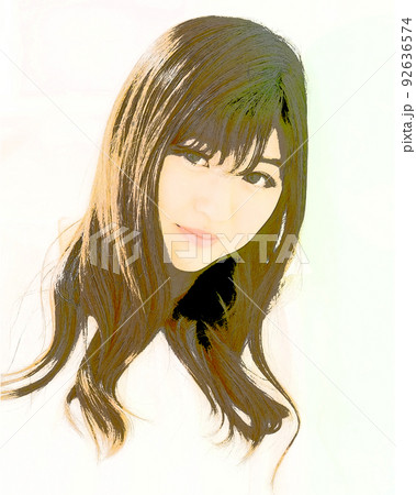 女　若い　人物　イラスト　日本人　20代　30代　素材　顔　かわいい　モデル　水彩 92636574