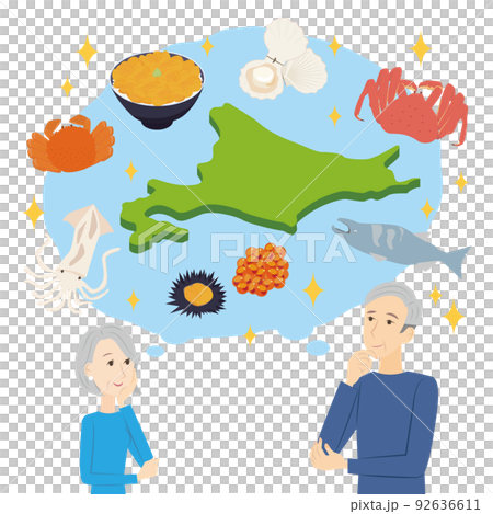 A senior couple planning a Hokkaido gourmet trip (seafood) 92636611