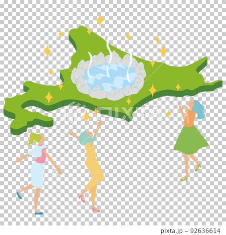 一群期待北海道溫泉之旅的女性的等距插圖 92636614
