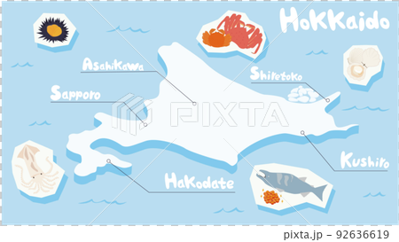 Isometric illustration of a tourist map showing the cities of Hokkaido Isometric illustration of a tourist map showing the cities of Hokkaido 92636619