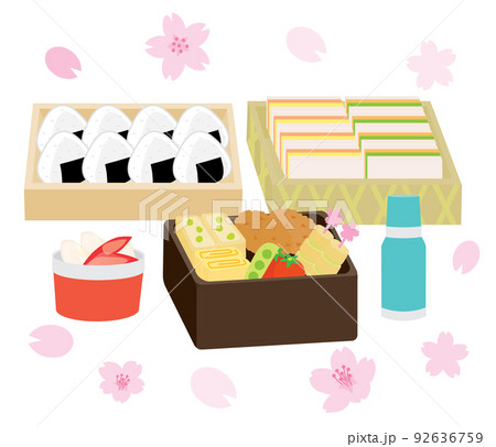お花見弁当と桜の花びら お花見弁当と桜の花びら 92636759