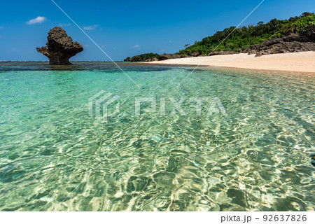 Impressive crystal clear sea waters with glistening surface at a paradise beach Impressive crystal clear sea waters with glistening surface at a paradise beach 92637826