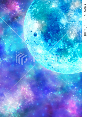 キラキラ星空と青い月のイラスト素材