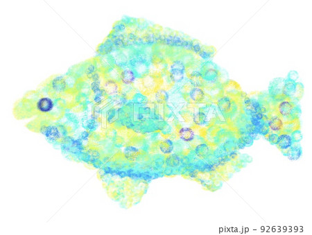 パステル風で黄色、緑、青のカラフルで色鮮やかな魚 92639393