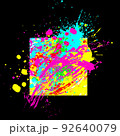 Abstract art paint ink splash, colorful blobs, drops and brush strokes on black background. Jpeg grunge illustration, design template for creative 92640079