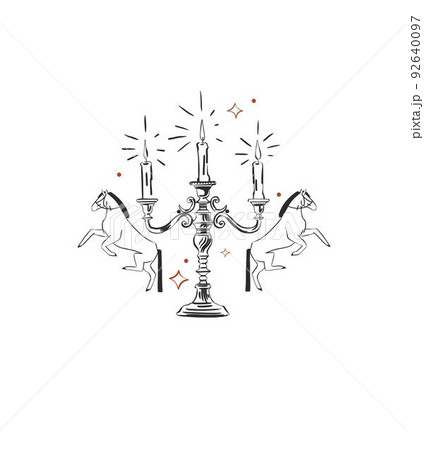 Hand drawn abstract vector graphic clipart illustration boho horses and vintage candlestick.Western female design concept.Bohemian wild west contemporary art.Cowboy modern drawing.American west logo. Hand drawn abstract vector graphic clipart illustration boho horses and vintage candlestick.Western female design concept.Bohemian wild west contemporary art.Cowboy modern drawing.American west logo. 92640097