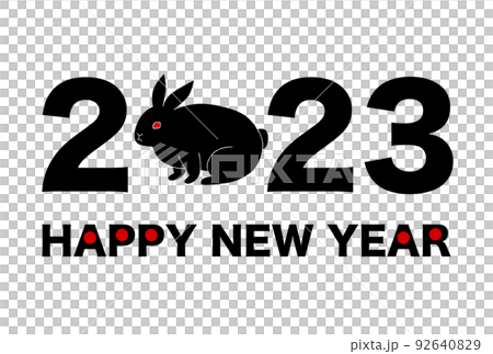 2023 Year of the Rabbit New Year's card illustration: rabbit and logo black and red 92640829