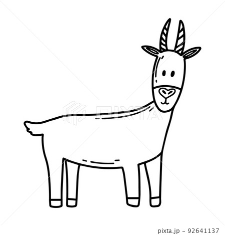 Vector illustration of a cute goat. Goat isolated on a white background. Childrens style. Vector illustration. Doodle style. 92641137