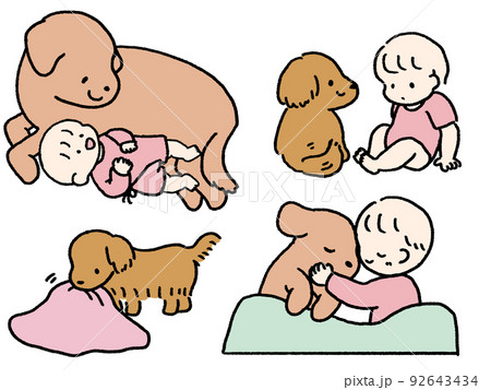 赤ちゃんとペットのわんちゃん 92643434