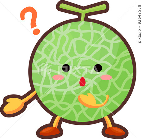 不思議そうな顔をしたかわいいメロンのキャラクターのイラストのイラスト素材