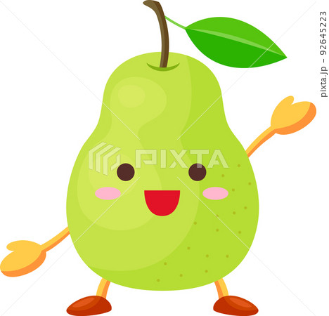 手を挙げるかわいい洋ナシのキャラクターのイラストのイラスト素材