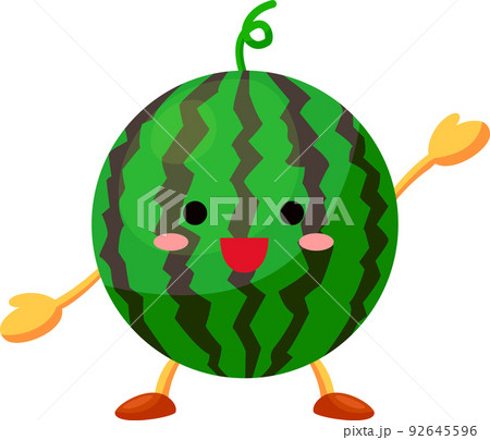 手を挙げるかわいいスイカのキャラクターのイラストのイラスト素材