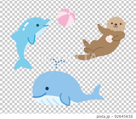 かわいい海の生き物のイラストセットイルカ　クジラ　ラッコ　素材 92645638
