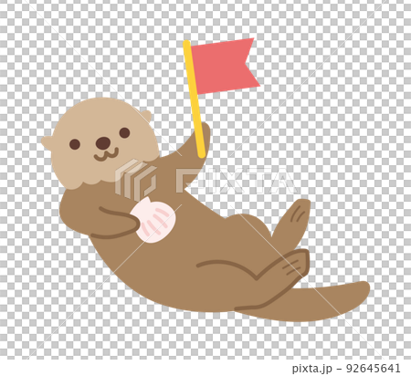 旗を持ったかわいいラッコのイラスト　素材 92645641