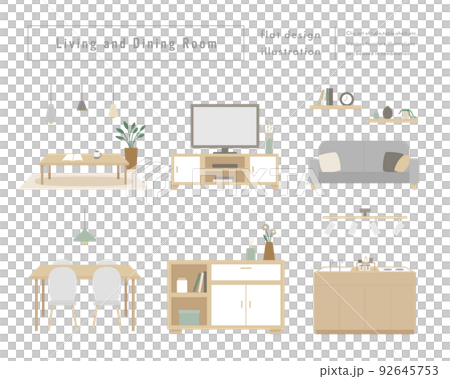 Living dining illustration set Interior furniture Simple table Chair sofa TV stand 92645753