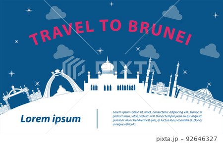 Brunei famous landmark silhouette style with text inside 92646327