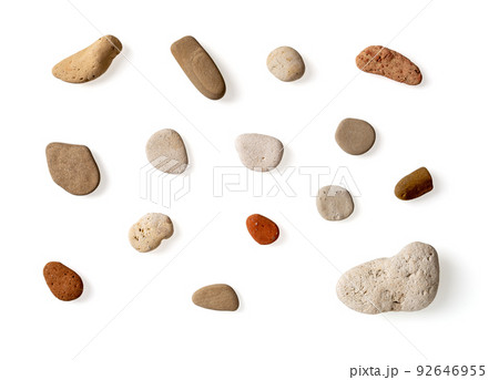 Multicolored sea pebbles set isolated on a white background. Multicolored sea pebbles set isolated on a white background. 92646955