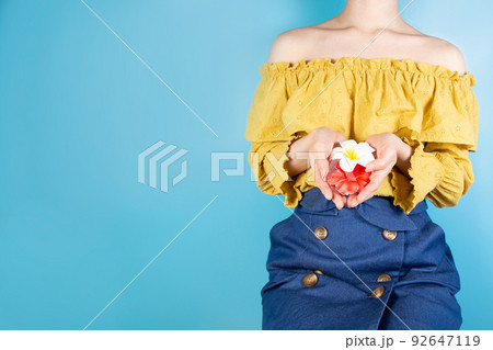 ハイビスカスを持った女性 夏のイメージ ハイビスカスを持った女性 夏のイメージ 92647119