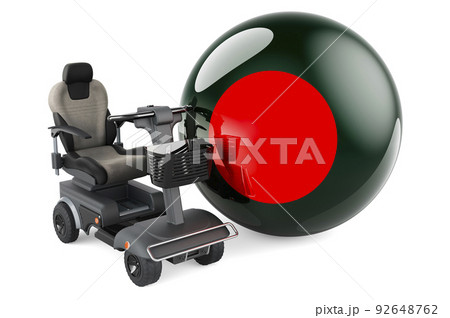 Bangladeshi flag with indoor powerchair or electric wheelchair, 3D rendering 92648762