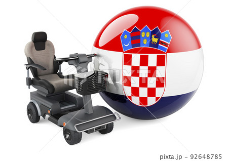 Croatian flag with indoor powerchair or electric wheelchair, 3D rendering 92648785