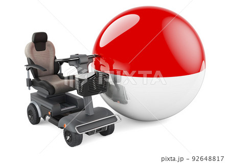 Indonesian, Monacan flag with indoor powerchair or electric wheelchair, 3D rendering 92648817