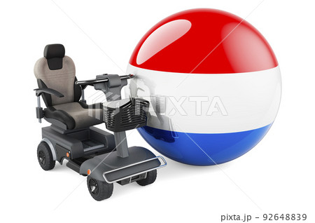 Luxembourgish flag with indoor powerchair or electric wheelchair, 3D rendering Luxembourgish flag with indoor powerchair or electric wheelchair, 3D rendering 92648839