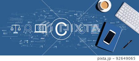 Copyright concept with computer keyboard and office items 92649065