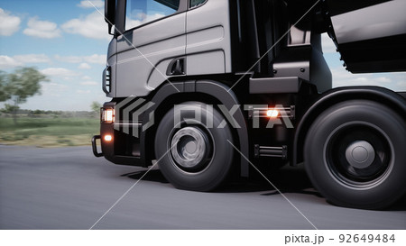 Cement truck very fast driving on highway. Building concept. 3d rendering. 92649484
