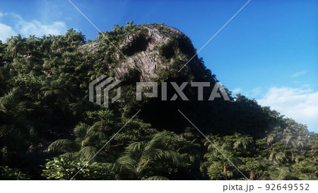 Fantasy island with skull mountain. airy concept. Dynamic trees. 3d rendering. 92649552