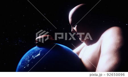the fat man holds the earth in his hands....のイラスト素材 [92650096] - PIXTA