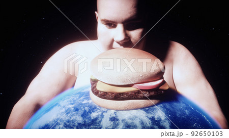 the fat man holds the earth in his hands....のイラスト素材 [92650103] - PIXTA