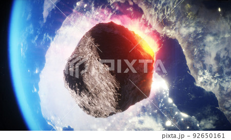Asteroid in outer space. Earth planet. 3d rendering. 92650161