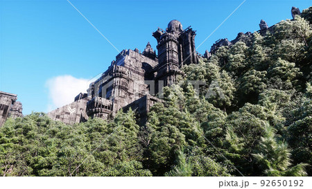 Fantasy fairy cyberpunk castle, palace in ocean. Postapocalypde concept. 3d rendering. 92650192