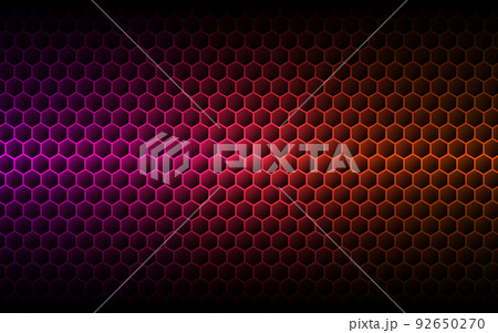 Hexagon orange background. Futuristic gradient texture. Modern neon cells. Purple technology concept. Abstract luminous texture. Vector illustration 92650270
