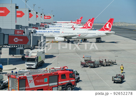 Turkish Airlines planes docked to the gates at new Istanbul airport Istanbul Havalimani 92652278