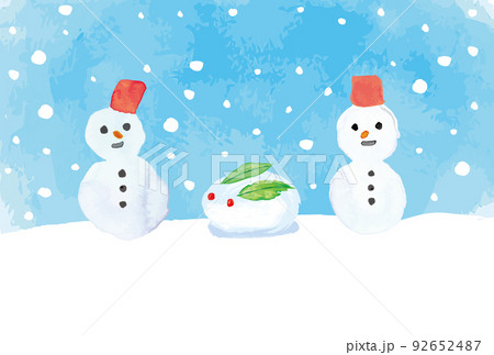 水彩の雪うさぎと雪だるま年賀状/寒中見舞/クリスマスカードテンプレート 92652487