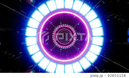 Blue and Pink Colored Circular Light in Futuristic Tunnel 92653158