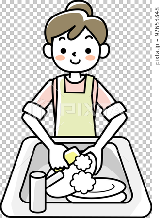年輕女子微笑著洗碗 年輕女子微笑著洗碗 92653848