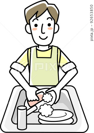 笑顔で食器を洗う若い男性 笑顔で食器を洗う若い男性 92653850